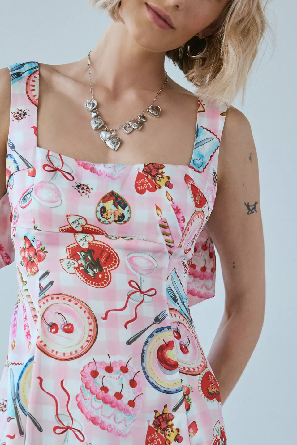 UO Bri Double Bow Satin Mini Dress