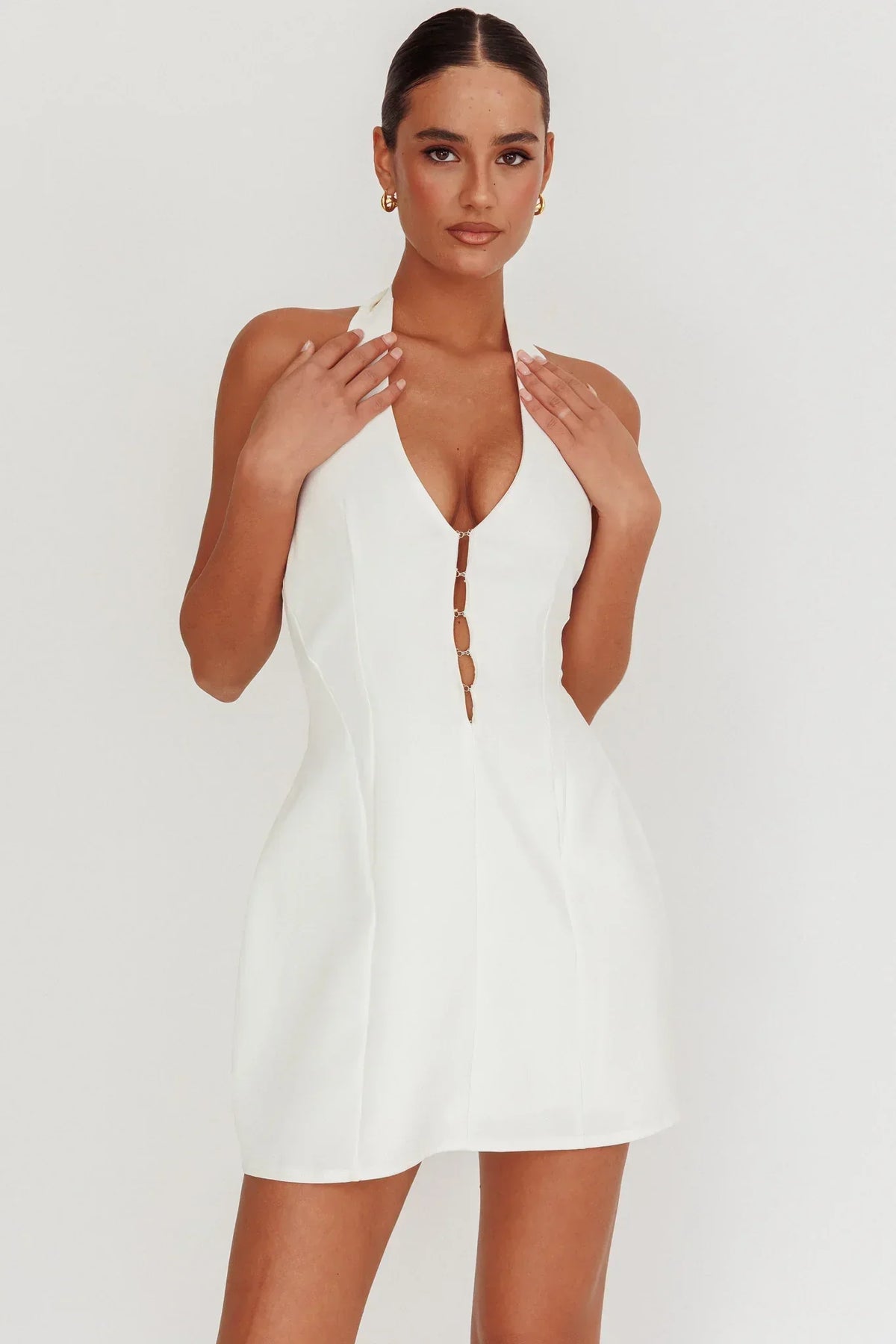 Elisabet Halter Neck Mini Dress Off White