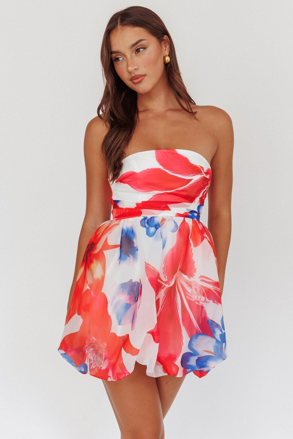 Kandi Strapless Bubble Hem Skirt Floral White
