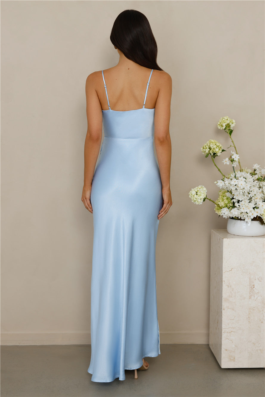 The Violetta Satin Maxi Dress Blue