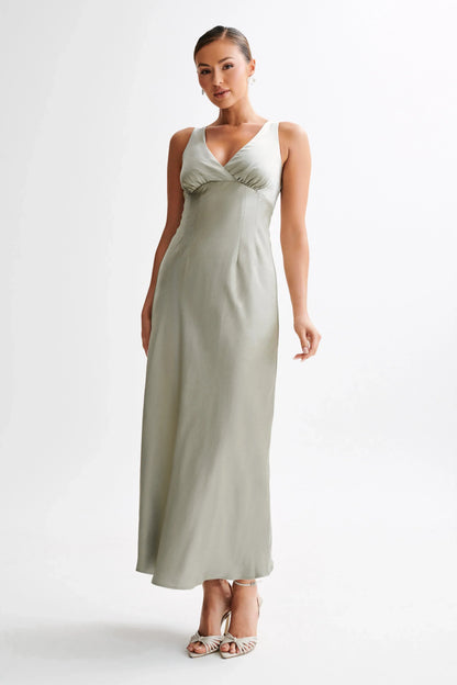 Meghan Satin Maxi Dress - Sage
