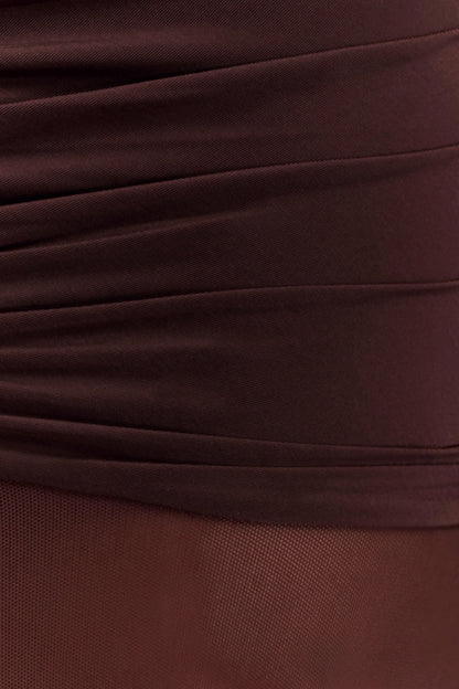Delaney Slinky And Mesh Maxi Dress - Chocolate