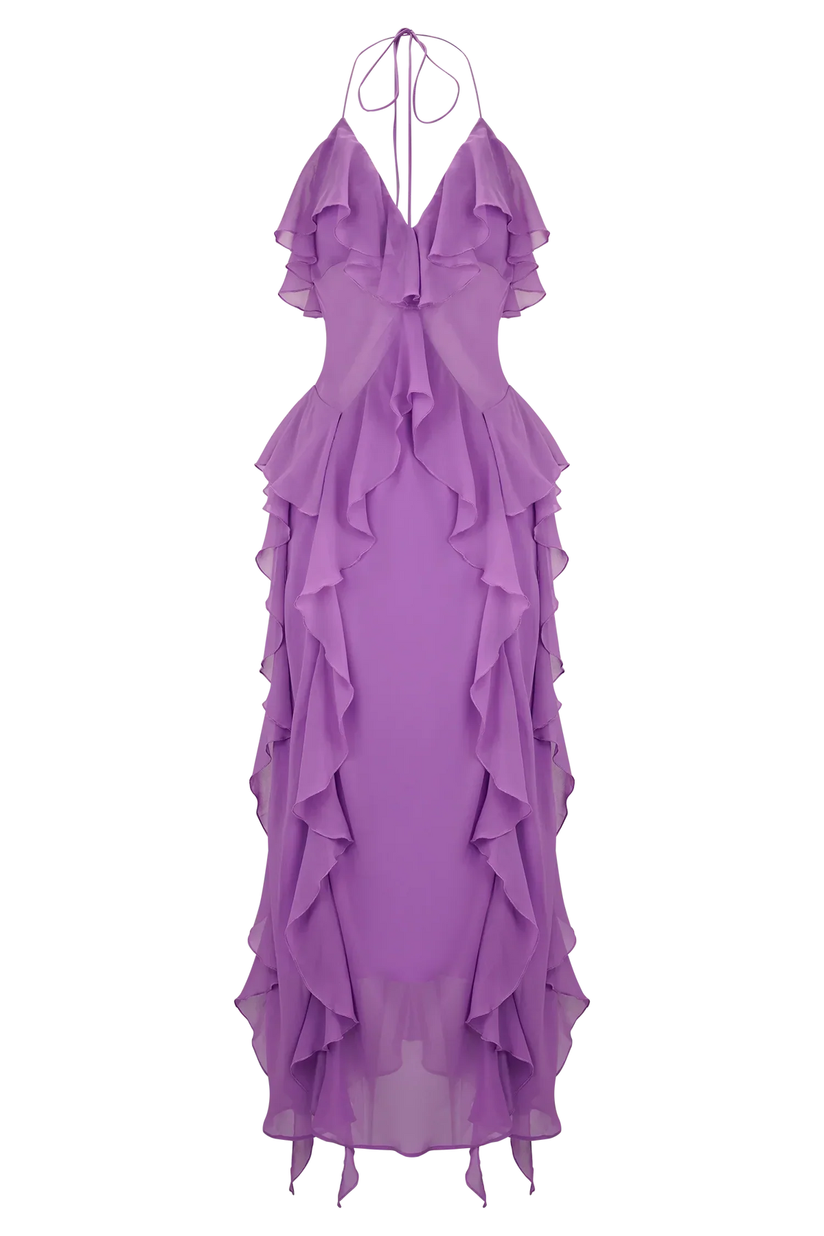 Aleyna Chiffon Ruffle Midi Dress - Purple