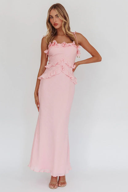 On A Roll Frill Trim Maxi Dress Pink