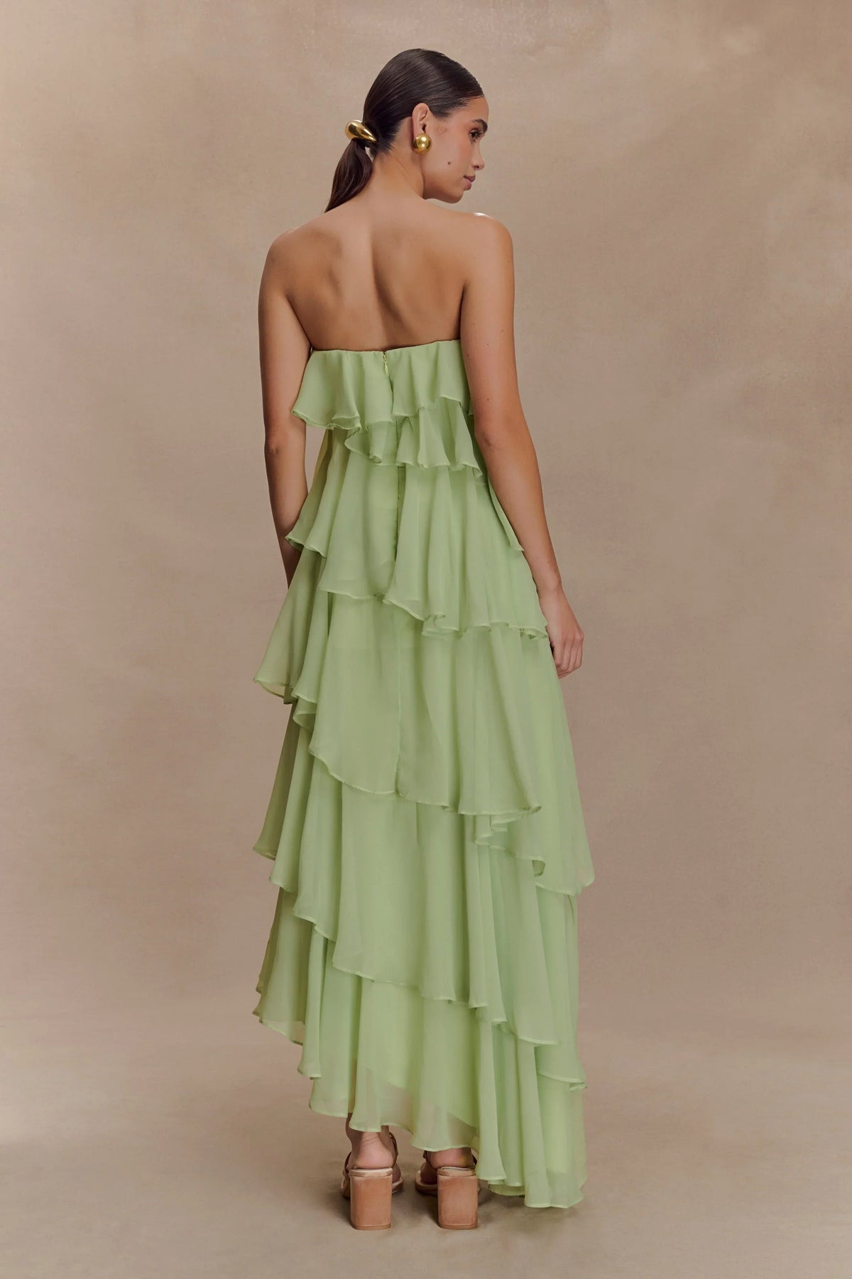 Alexa Ruffle Chiffon Maxi Dress - Pastel Lime