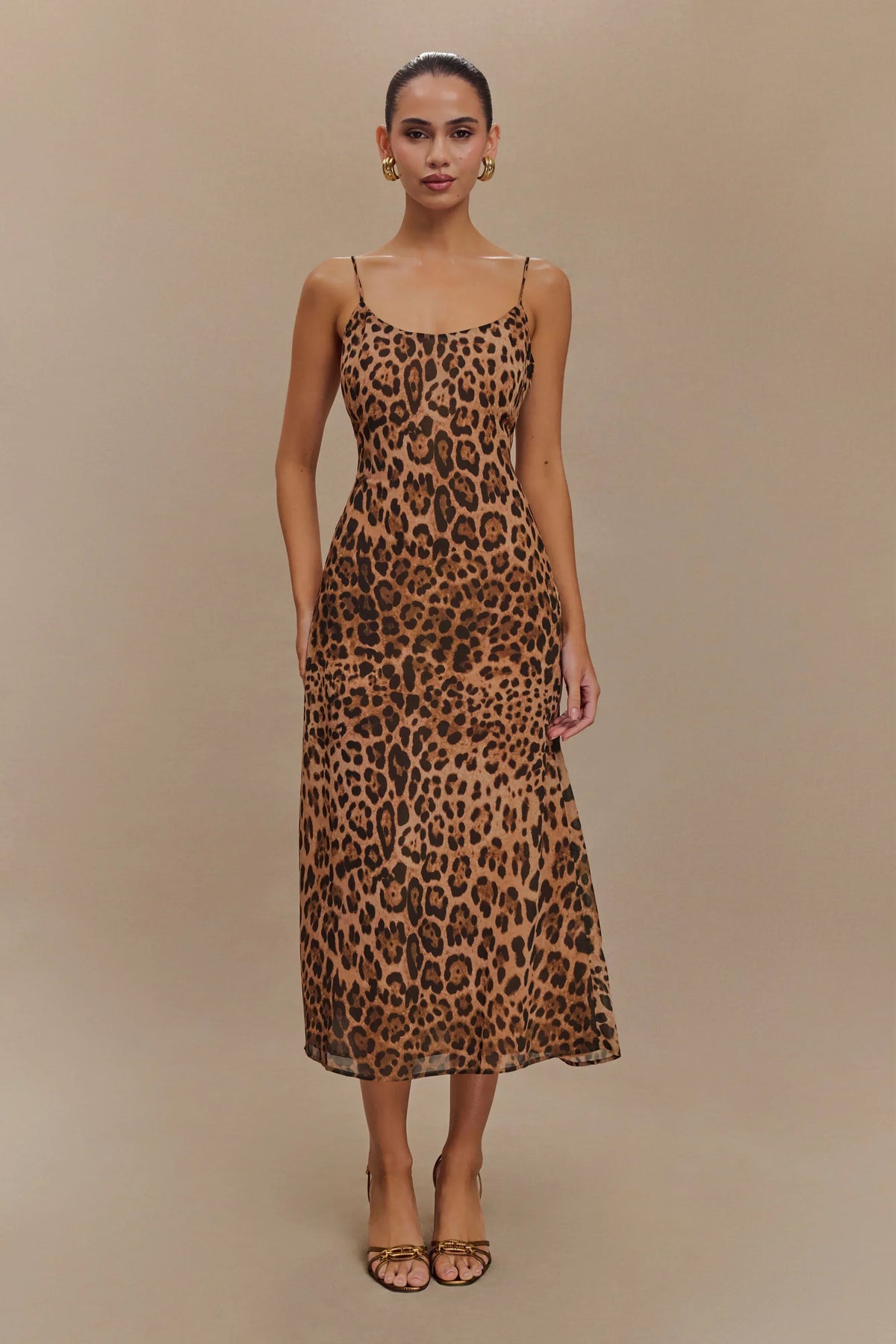 Leanne Chiffon Midi Dress - Leopard Print
