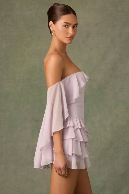 Off-Shoulder Ruffled Mini Dress in Lilac