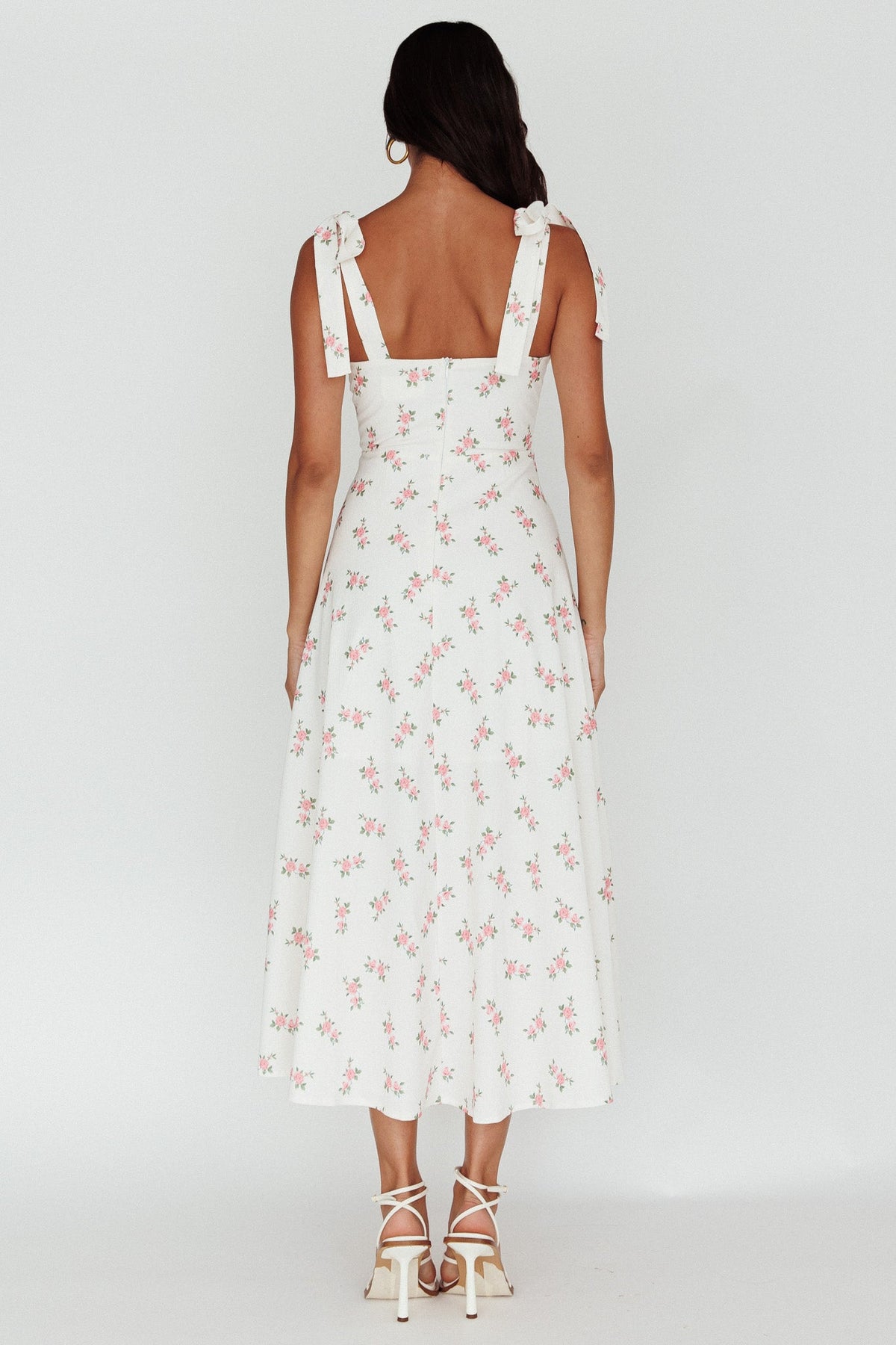 Mathilda Tied Shoulder Midi Dress Pink Floral