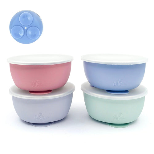 Stainless Steel Bowl with Silicone Suction Sleeve + Lids