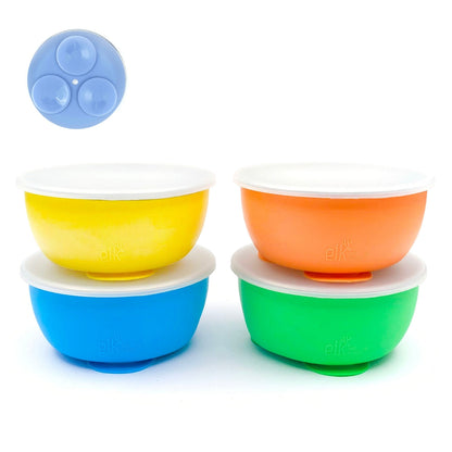 Stainless Steel Bowl with Silicone Suction Sleeve + Lids
