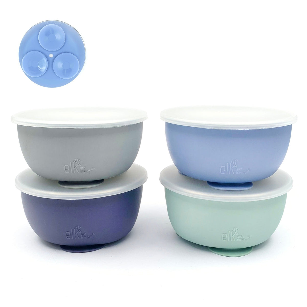 Stainless Steel Bowl with Silicone Suction Sleeve + Lids