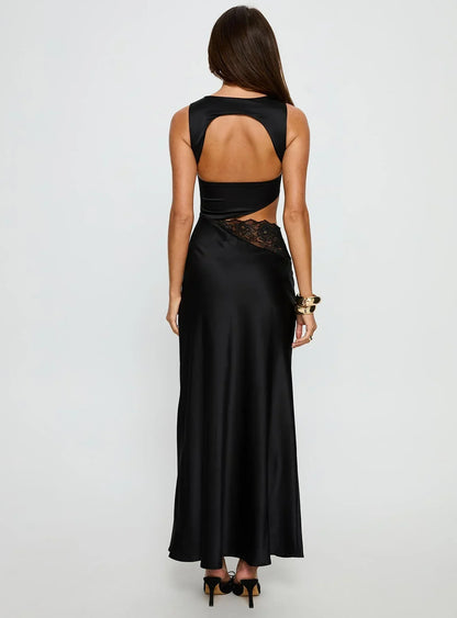 Lareina Cut Out Lace Maxi Dress Black