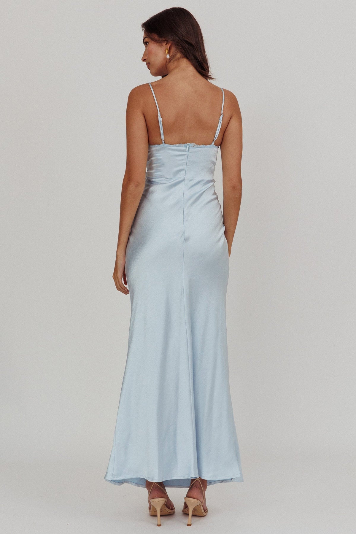 Her theory Lace Trim Maxi Dress Steel Blue