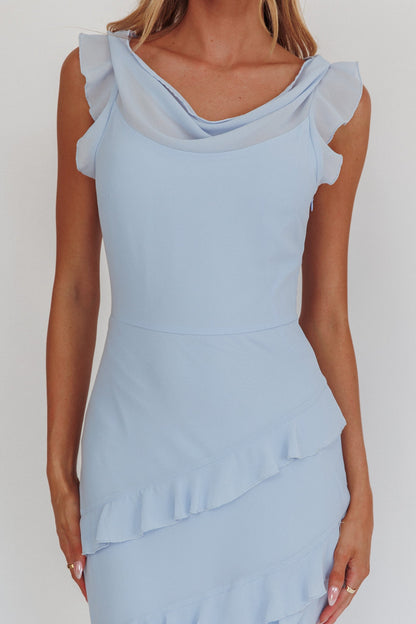 Sangria Cowl Neck Frill Maxi Dress Blue