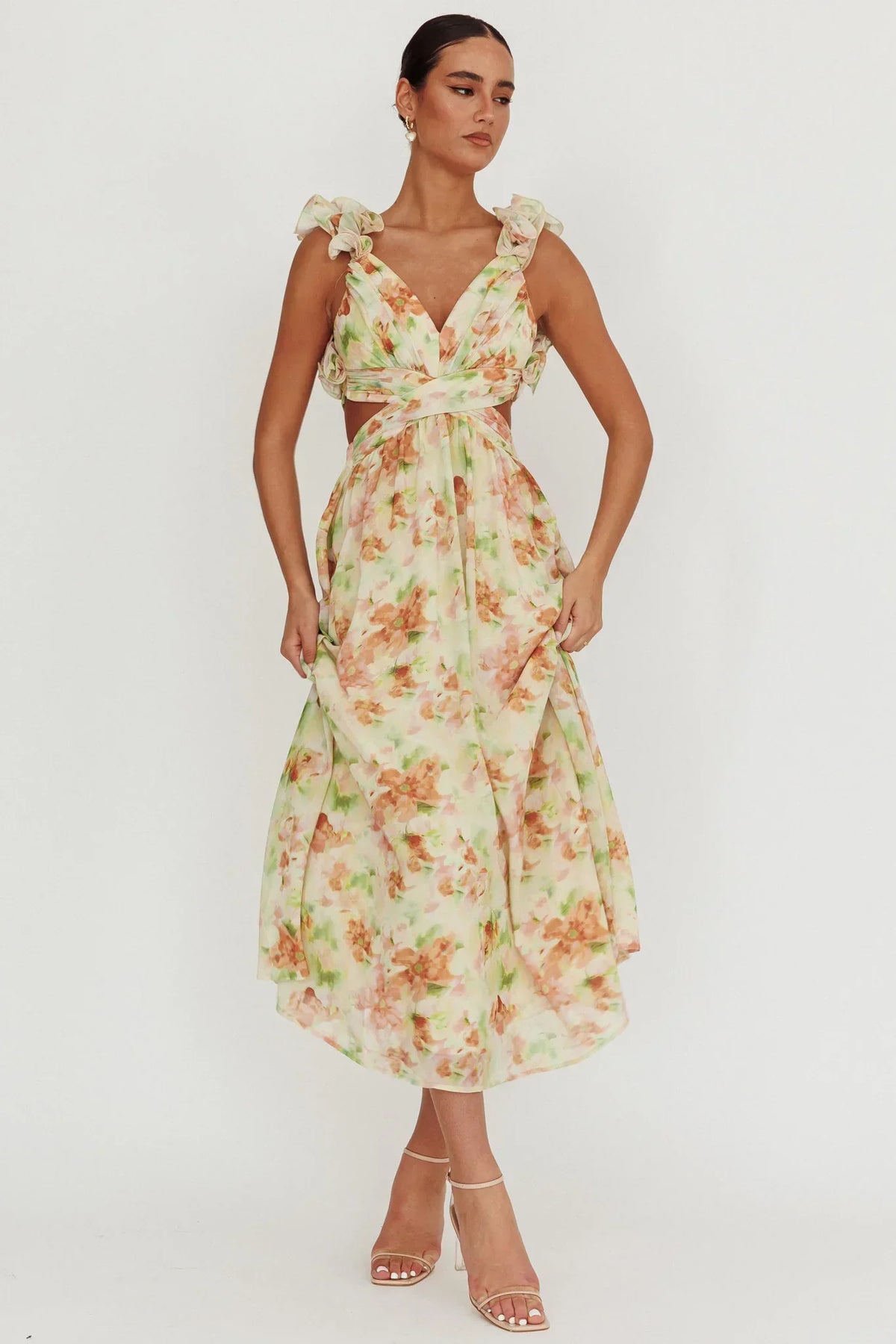 Madara Lace-Up Back Floral Maxi Dress Orange