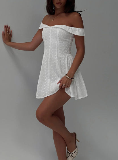 Rosebud Broderie Off The Shoulder Mini Dress White