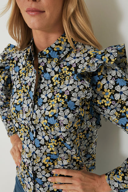 Blue & Yellow Floral Primrose Blouse