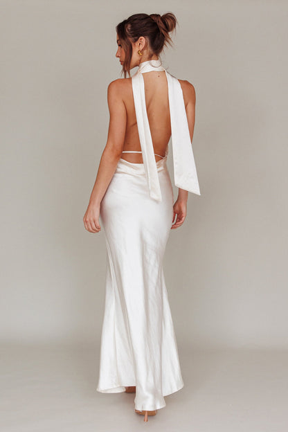 Italia Azure Halterneck Maxi Dress Oyster