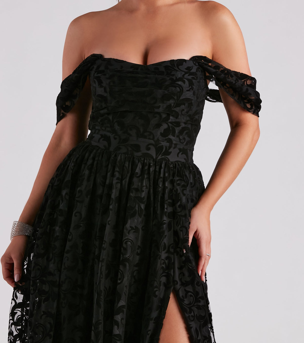 Nyra Formal Flocked Velvet A-Line Dress
