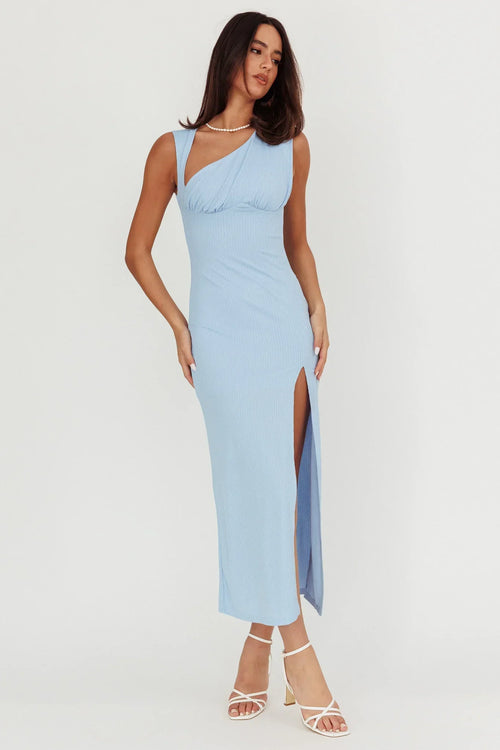 Daleela Asymmetric Neckline Maxi Dress Blue