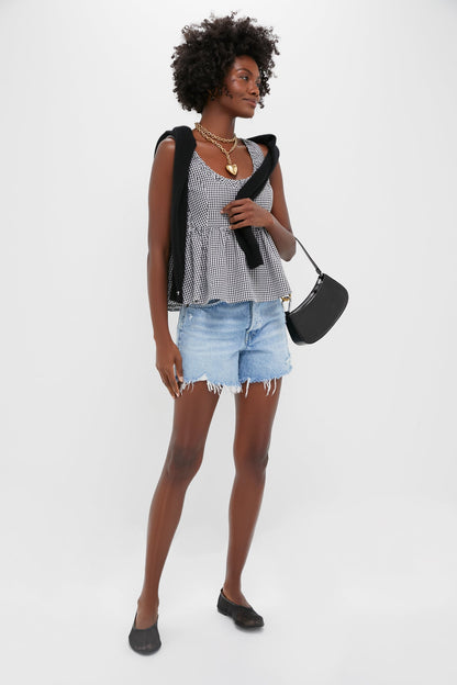 Black Gingham Seersucker Raven Bubble Top