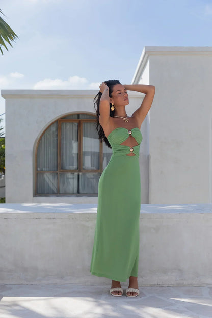 Jovi Strapless Maxi Dress Green