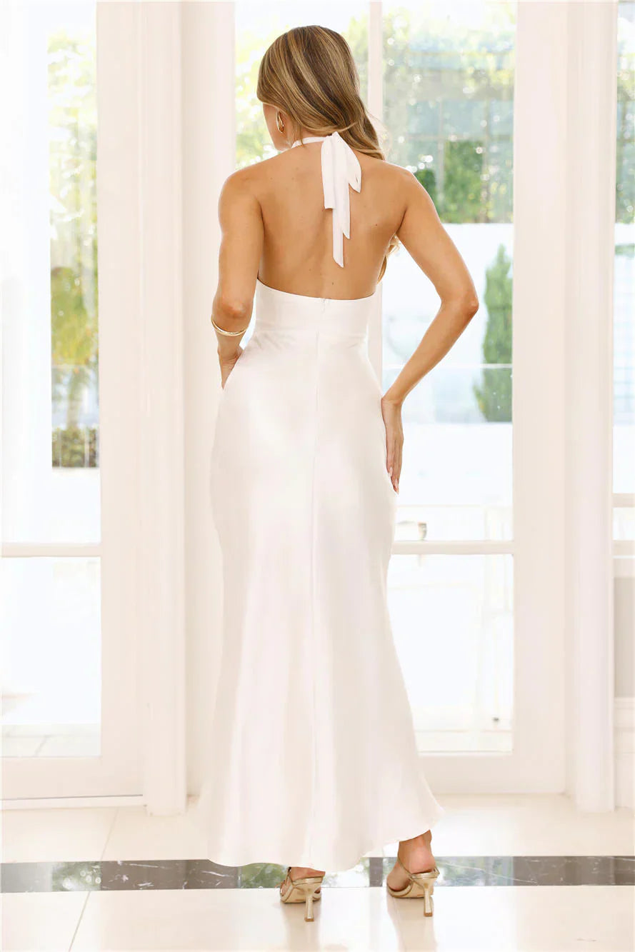 Dream Design Halter Satin Maxi Dress White