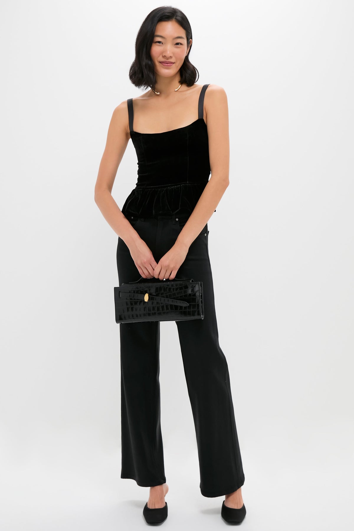 Black Croc Embossed Veronica Beard Dash Clutch
