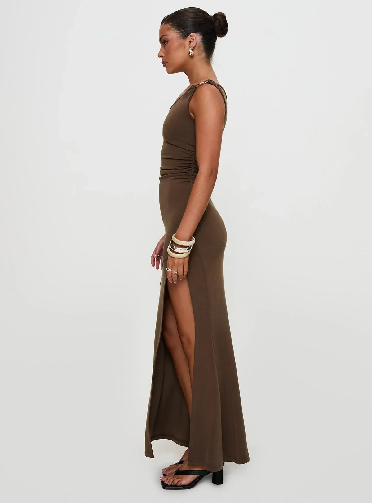 Rios One Shoulder Maxi Dress Brown
