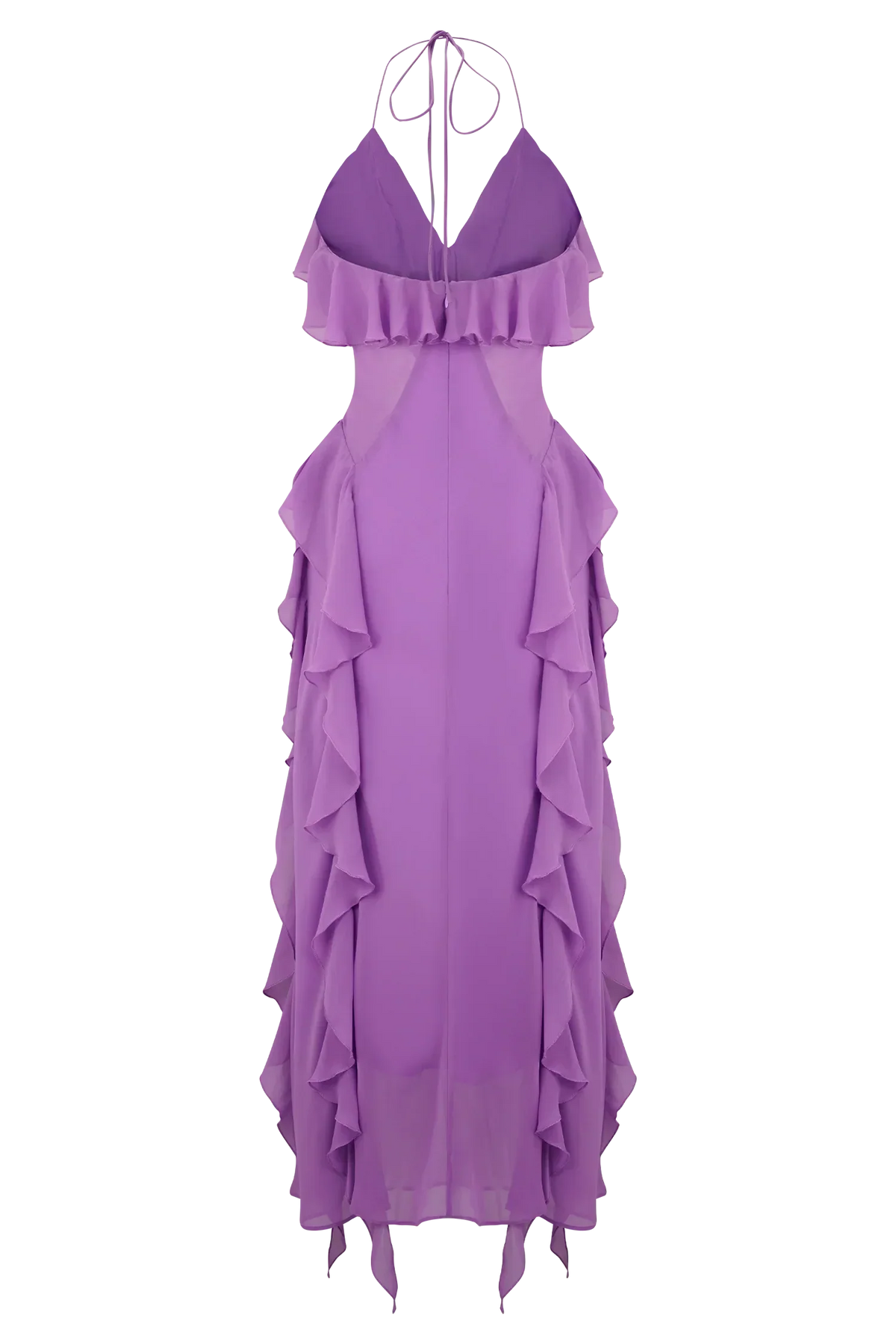 Aleyna Chiffon Ruffle Midi Dress - Purple