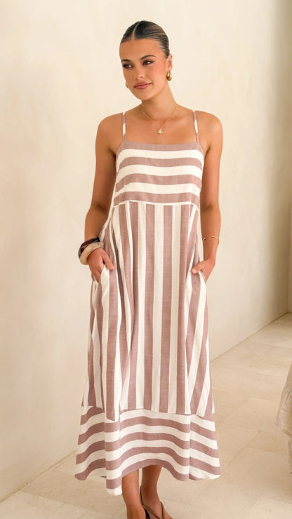 Baylee Midi Dress - Chocolate Stripe