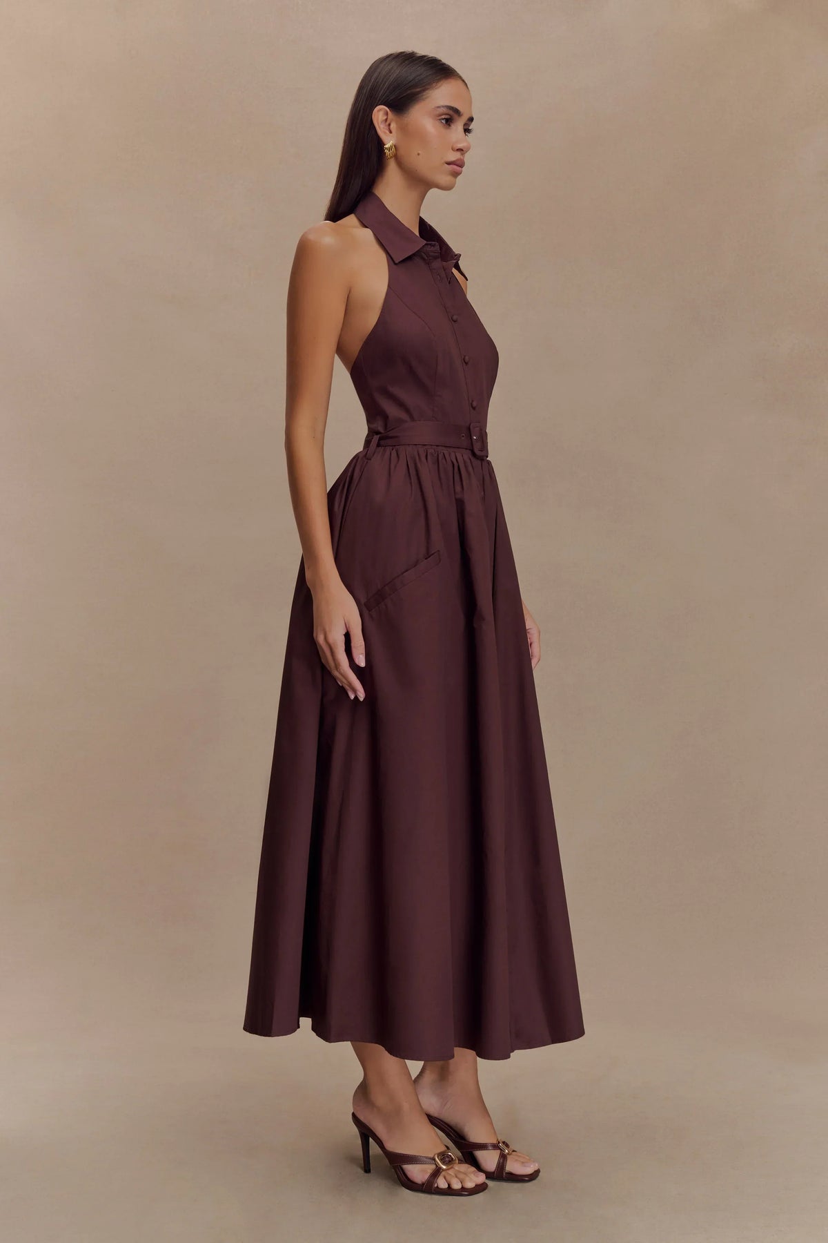 Cindy Collared Midi Dress - Chocolate