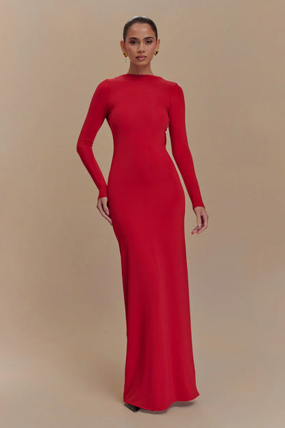 Bennett Slinky Long Sleeve Maxi Dress - Ruby