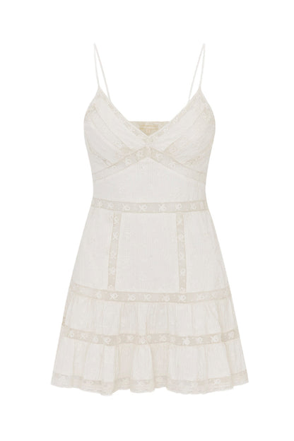 Solbina Cotton Rose & Bow Mini Dress - WHITE