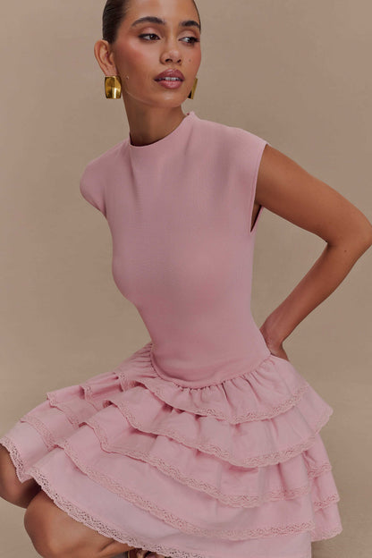 Maeve Ruffle Knit Mini Dress - Dusty Pink