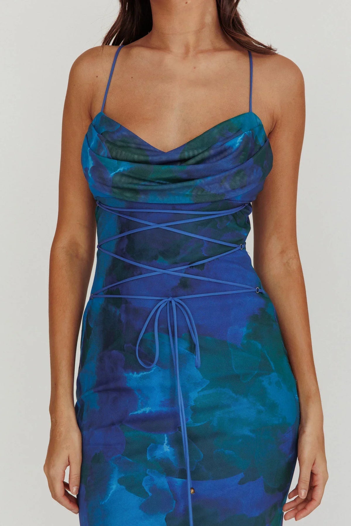 Teava Laced Waist Maxi Dress Print Blue