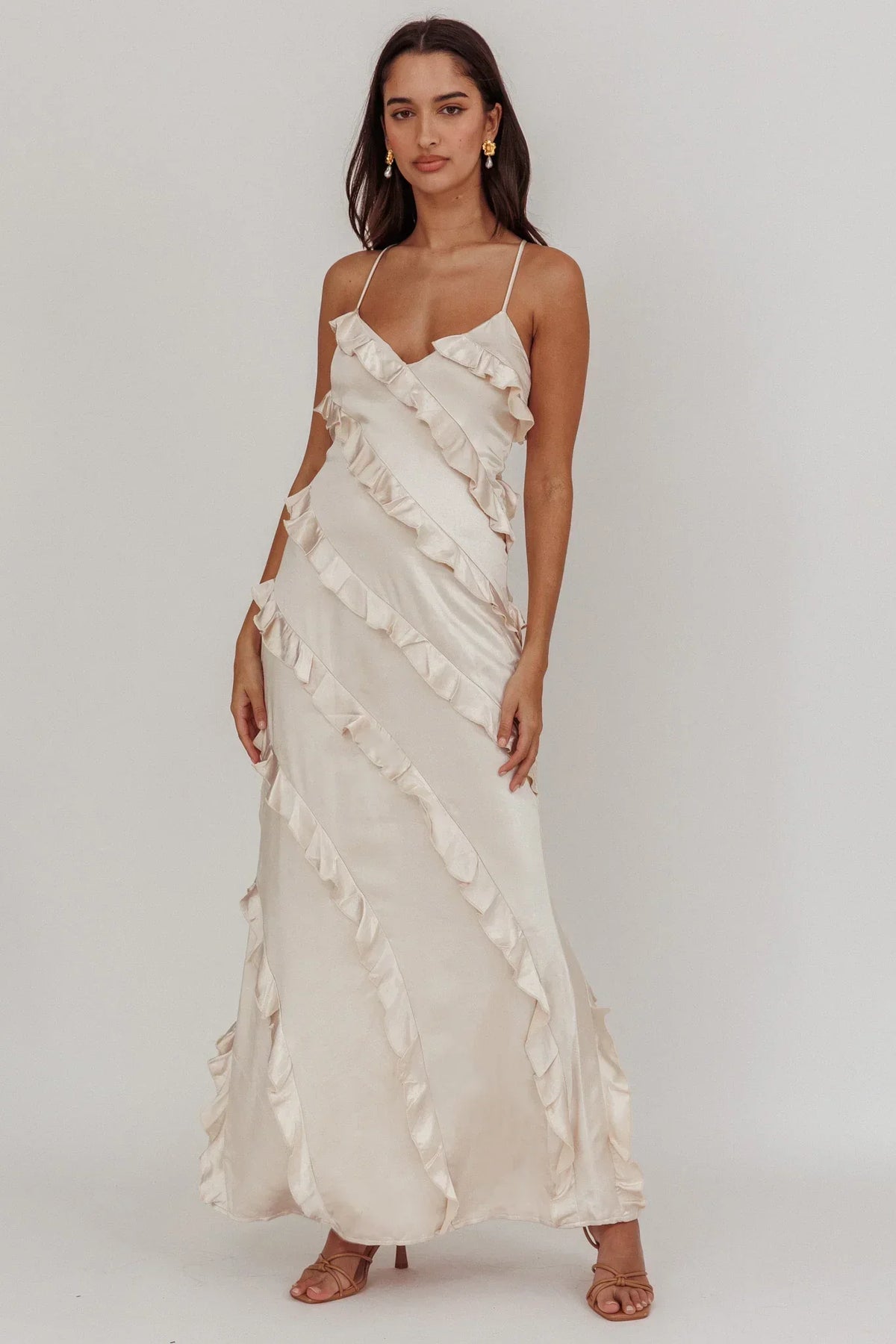 Arrabel Ruffle Trim Maxi Dress Champagne