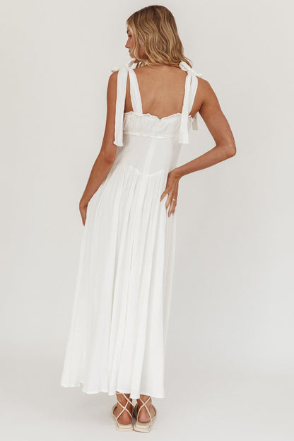 Albury Tied Shoulder Basque Waist Midi Dress White
