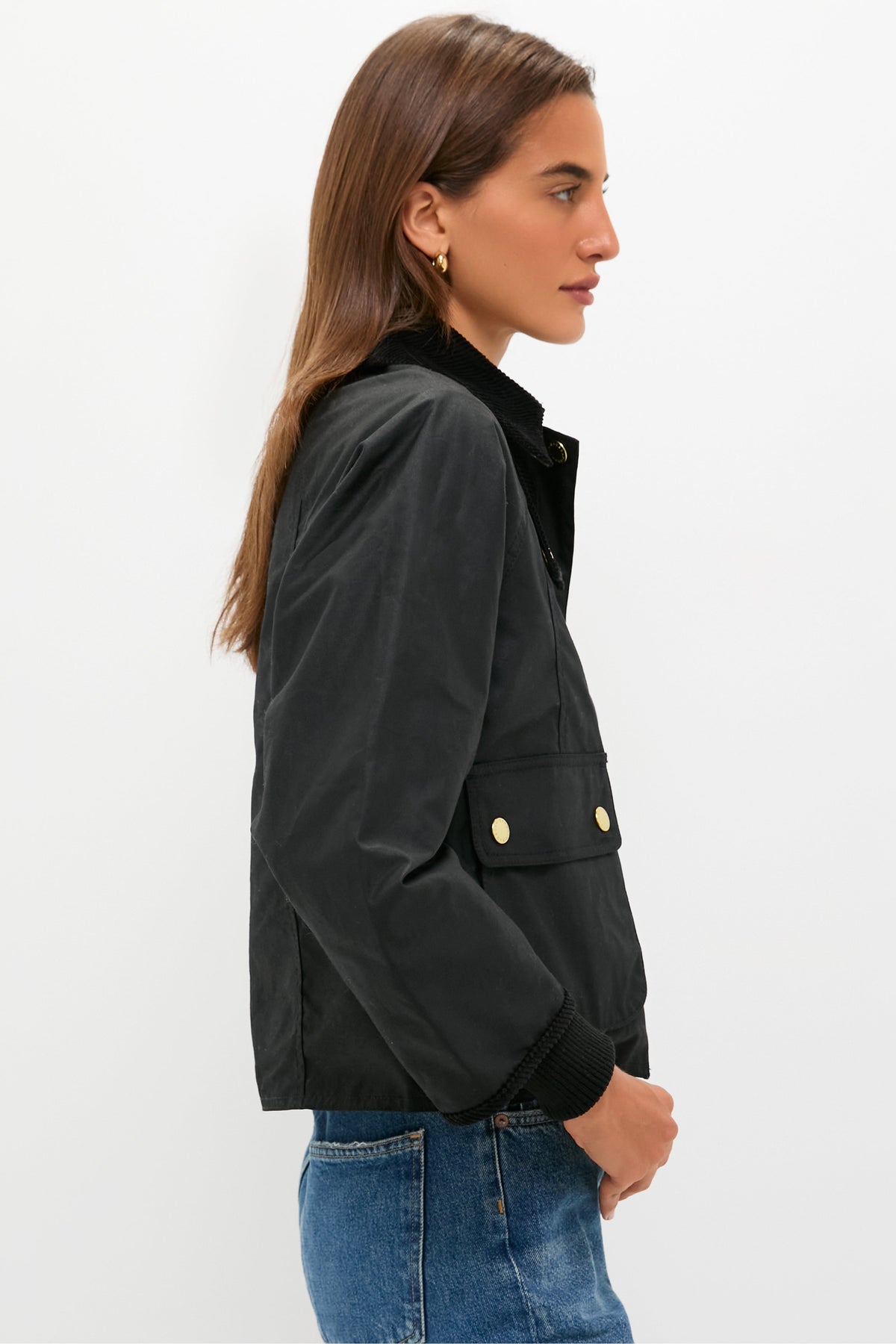 Black Cropped Beadnell Wax Jacket