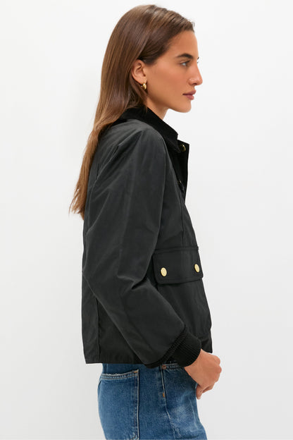 Black Cropped Beadnell Wax Jacket