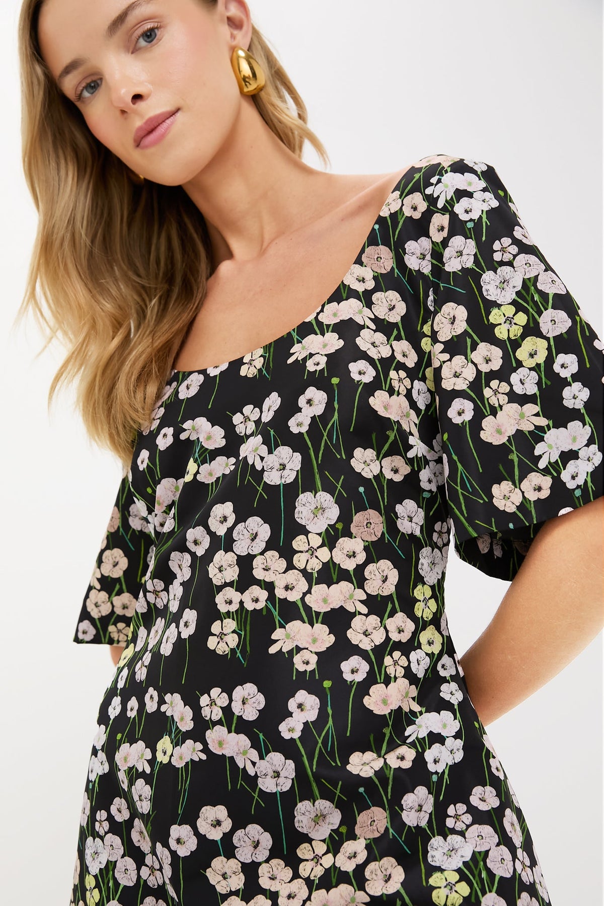 Black Buttercups Short Manou Dress