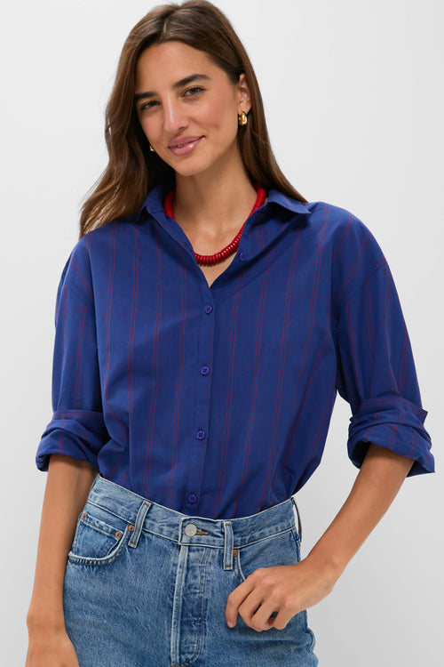 Blue and Red Wexler Cotton Button Down