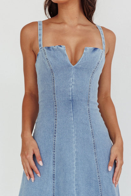 Catch My Drift A-Line Midi Dress Denim Blue