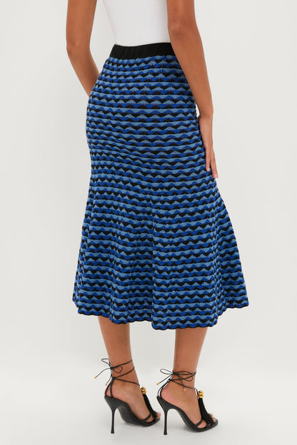 Blue and Black Profundo Midi Skirt