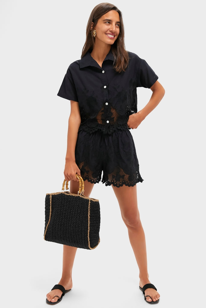 Black Flora Broderie Shorts