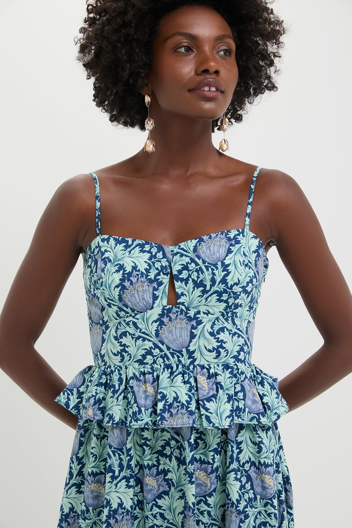Blue Leafy Floral Maeve Midi Dress