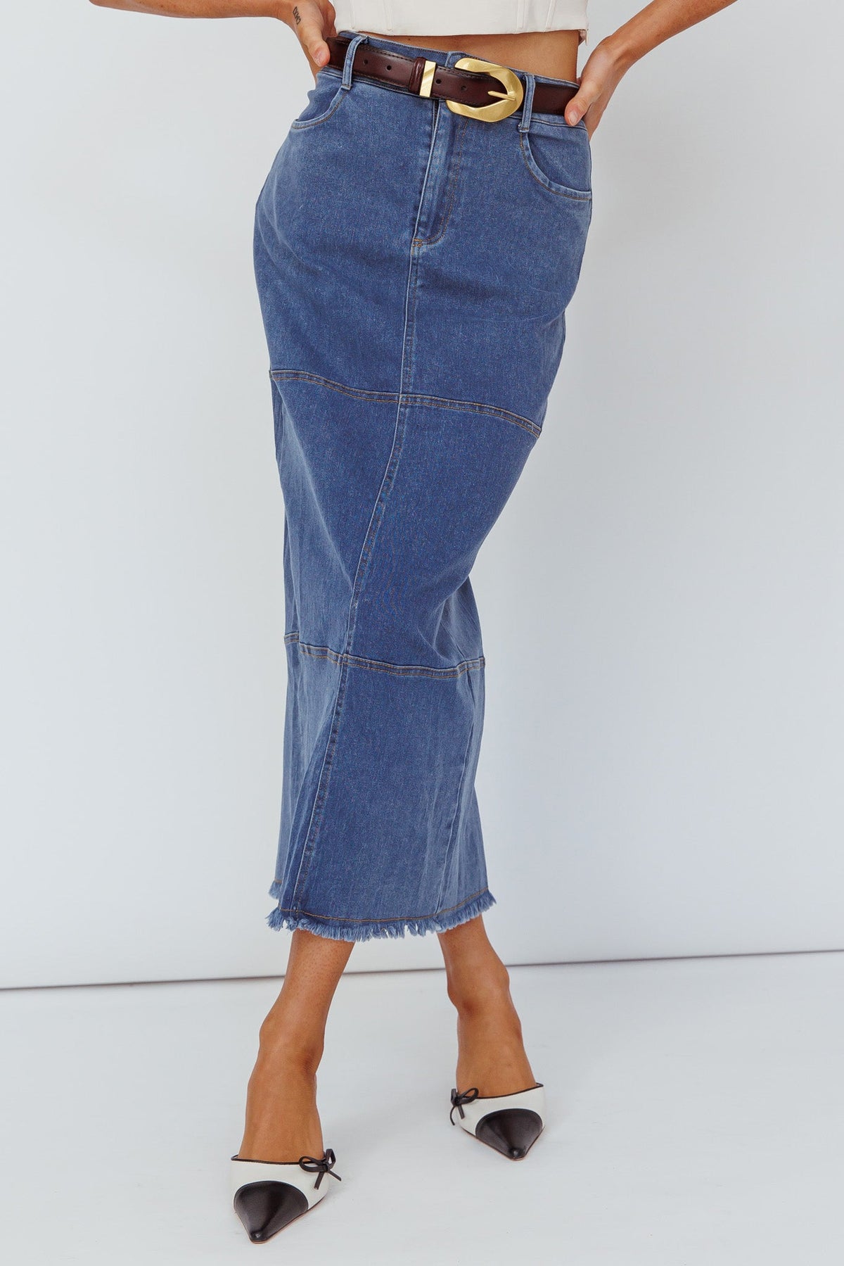 Thalia Pocket Midi Skirt Dark Blue
