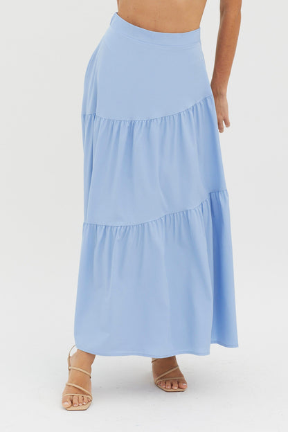 Bondi Waist Tie Maxi Skirt Blue