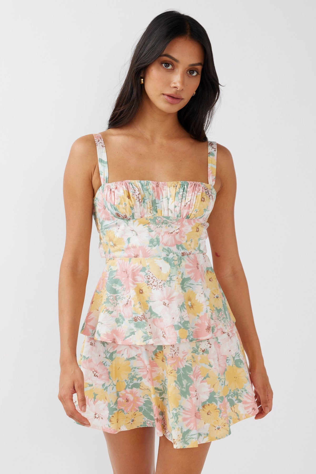 Provence Bloom Tiered Mini Dress Multi Blush