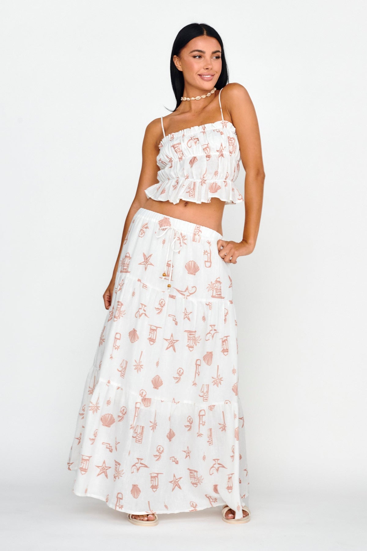 South Bay Ruched Cami Top Print Mocha